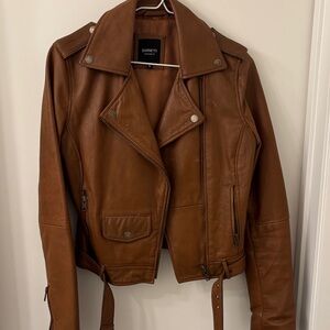 Barneys New York Tan Leather Biker Jacket